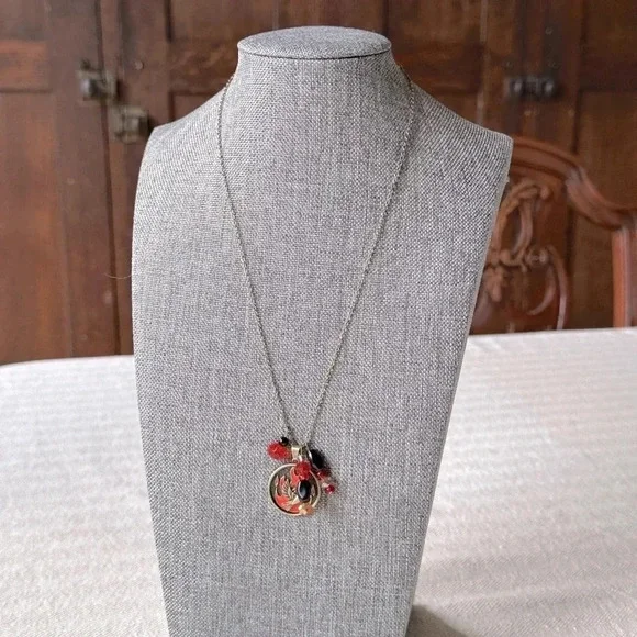 Handmade Firebird Phoenix Necklace Set in Burnished Brass w/ Glass Beads - Picture 3 of 7